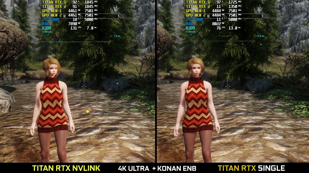Skyrim 4K TITAN RTX NVLINK (SLI) VS SINGLE