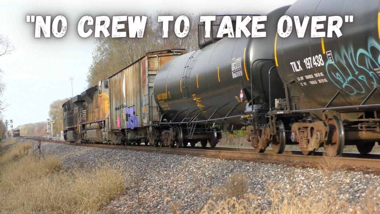 NO CREW to take over NS empty Ethanol train so they take a siding and tie it down
