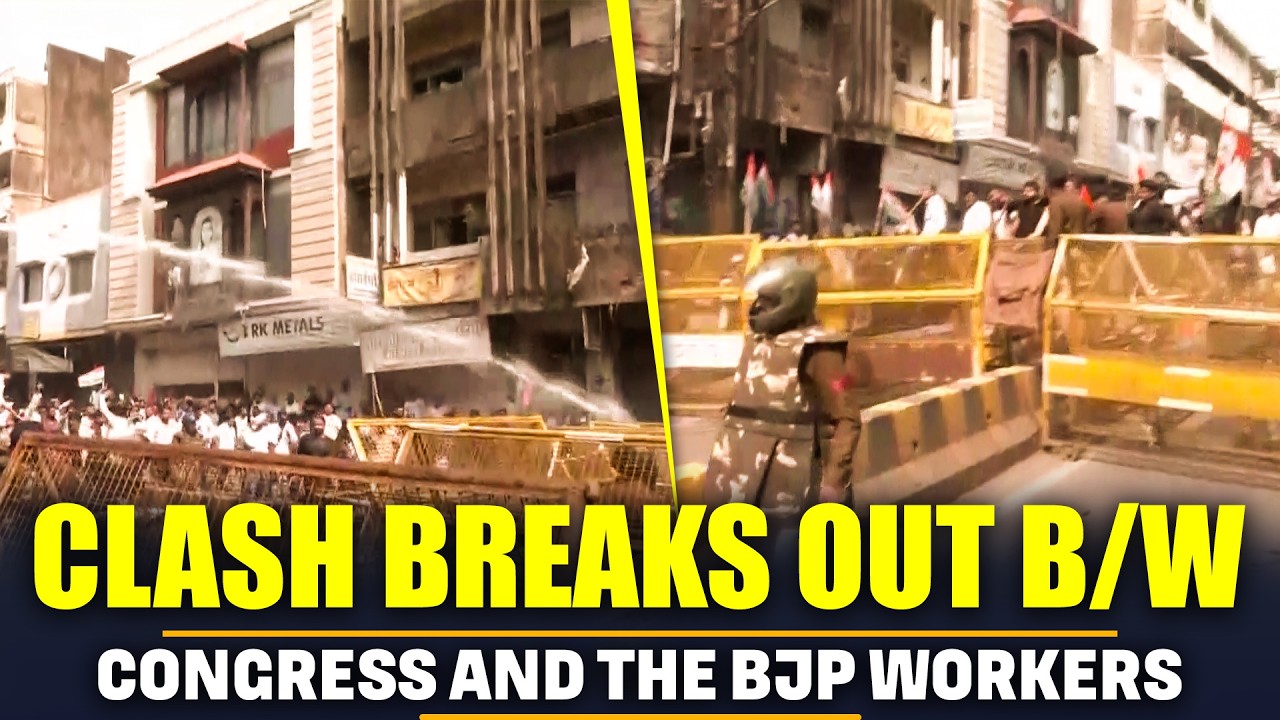 LIVE: Clash broke out b/w Congress and the BJP workers during BJP's protest against IYC’ protest