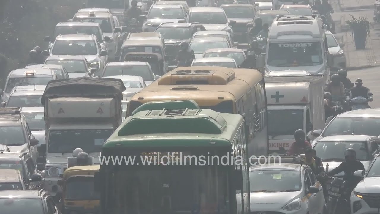 Massive traffic congestion dominates the stretch near Green Park in New Delhi