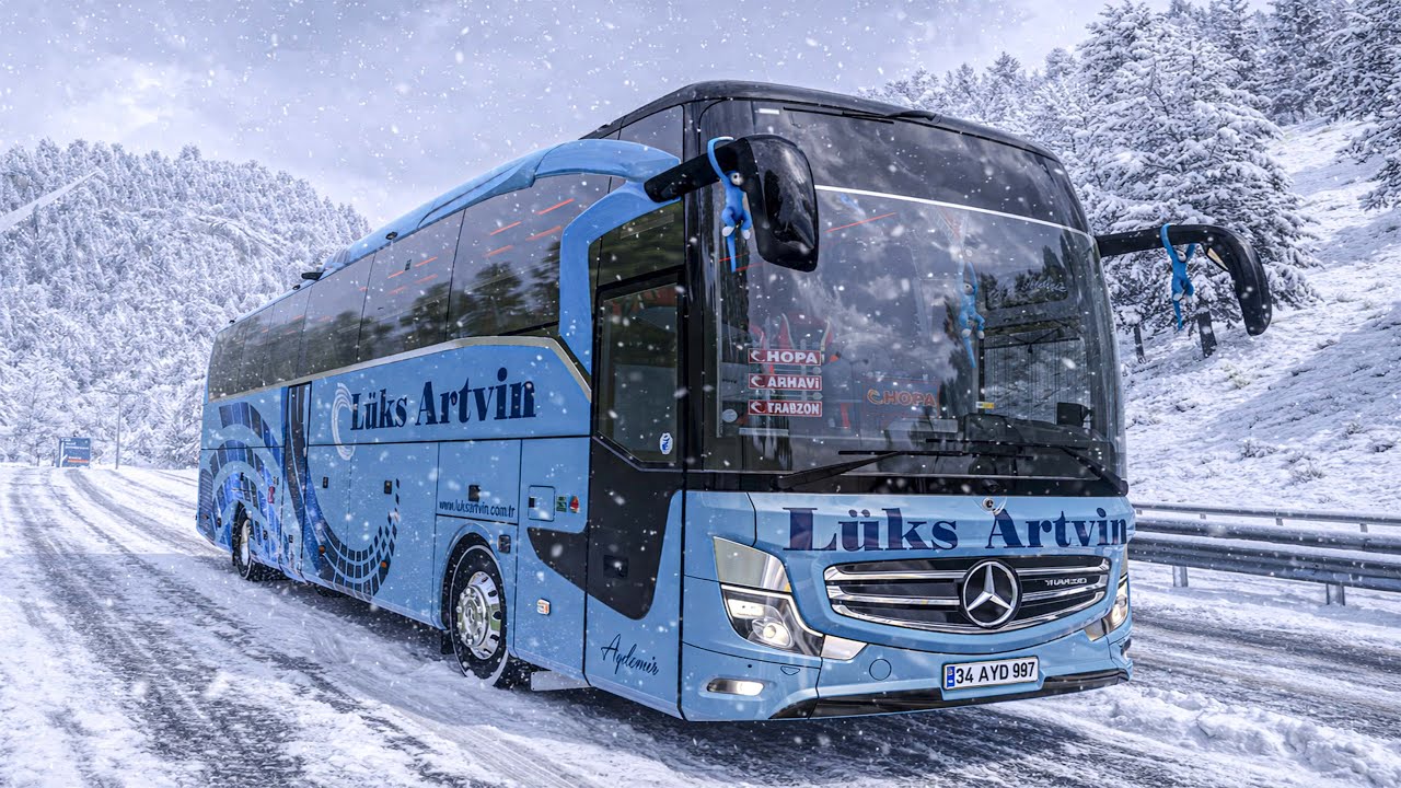 Karlı Yollar | Artvin-Hopa-Trabzon Seferi | M-B. Travego 16 RHD 2025 #ets2 #bus #g29 #l&uuml;ksartvin