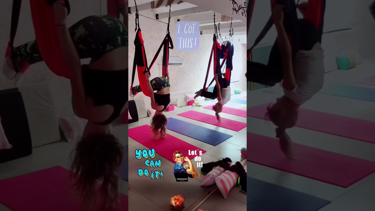 Aero yoga yoga aereo pies sobre bands largas fuerza brazos y ej&eacute;rcicio abdomen y gl&uacute;teos