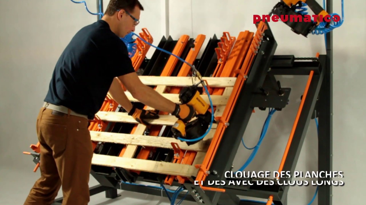 Table pneumatique de clouage des palettes [ Pneumatico PT-1800 ] avec réglage de la taille  ||  FR