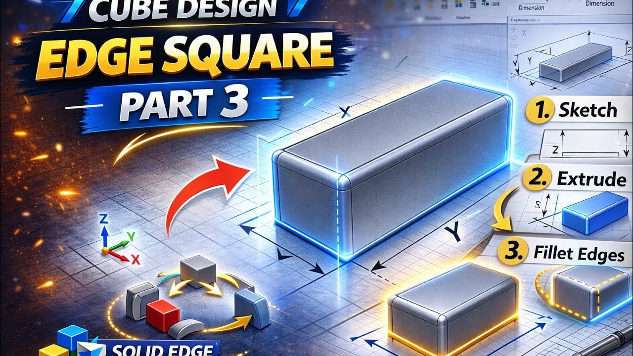 Solid Edge Tutorial | Cube Edge Part Modeling (Part 3)