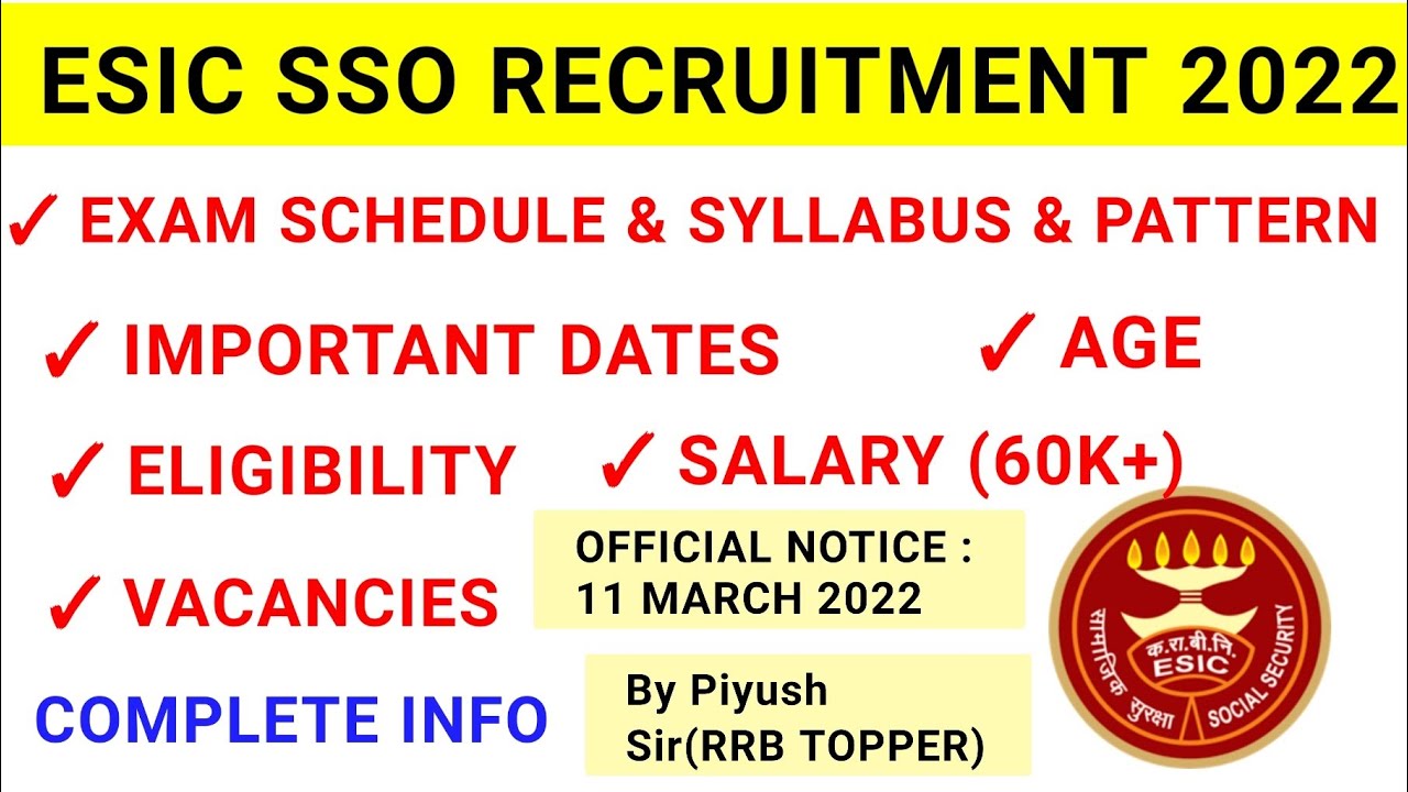 esic sso recruitment 2022/esic sso notification 2022/esic sso 2022 vacancy eligibility job profile
