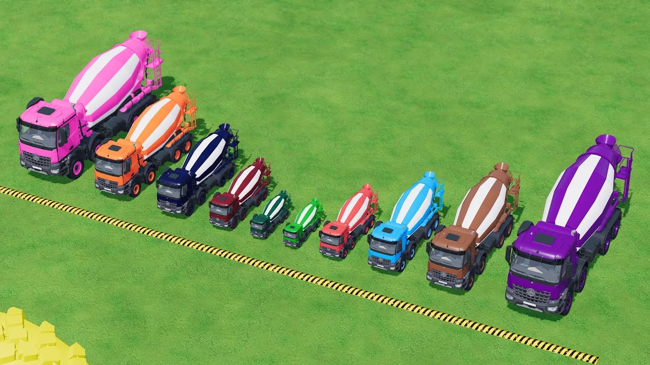 Garage with Colors   ALL MIXER TRUCK WITH DOUBLE FLATBED TRAILER TRUCK, SCANIA, KAMAZ, NISSAN, GMC