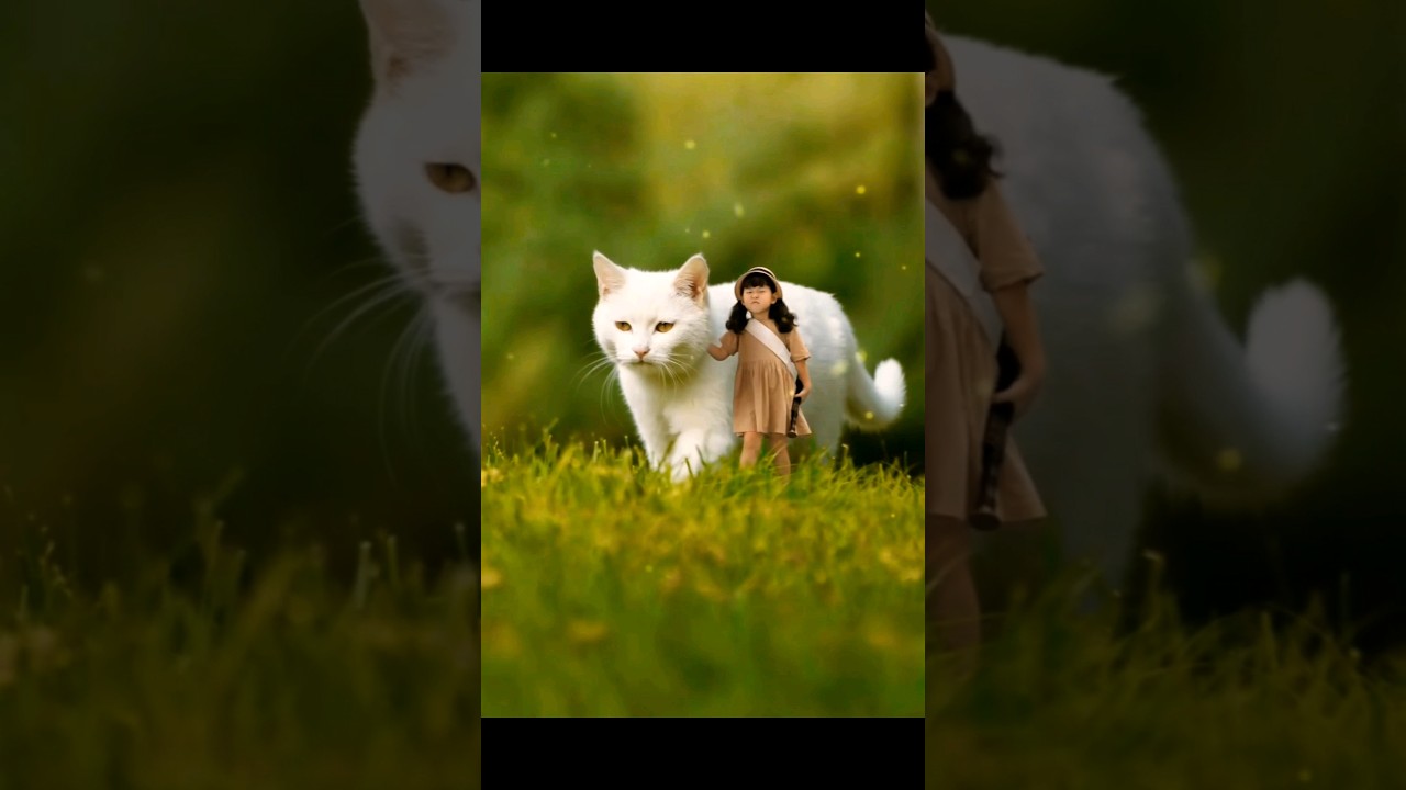 White 🤍 cat walking with sweet girl #youtubeshorts #youtubeshort #4vloggetiers #9jacomedy #30bgang