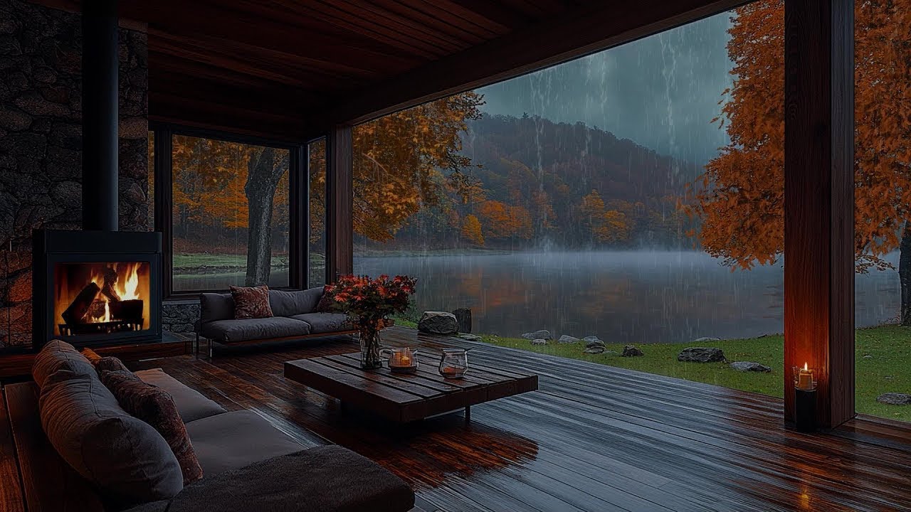 Rustic Lake Porch Rain 🌧️ Gentle Rain Noise & Farm Ambience for Insomnia Relief | Early Autumn Calm