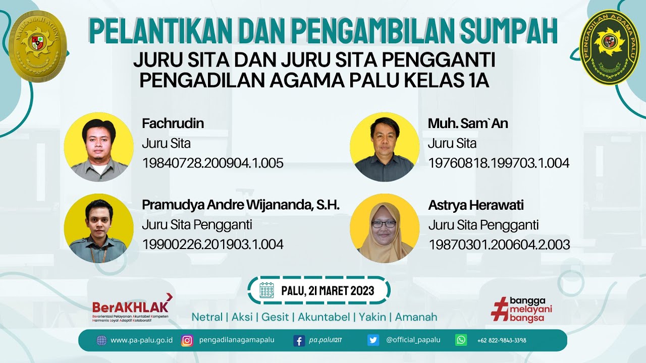 Pelantikan dan Pengambilan Sumpah Juru Sita dan Juru Sita Pengganti Pengadilan Agama Palu Kelas 1A