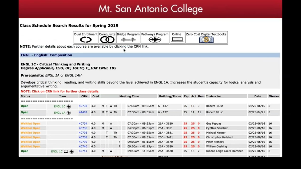 How to Use the Schedule of Classes to Register at Mt. SAC