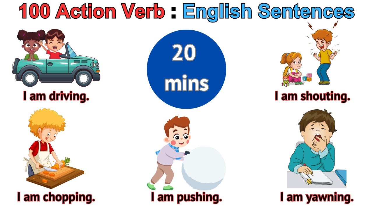 100 Action verbs in English | Action verbs with Sentences | Daily Sentences | #actionverbs #forkids
