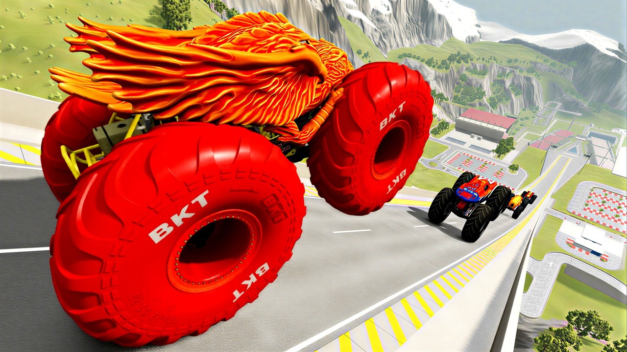Crashes And Save - Epic High Speed Monster Trucks Jumps #004 - BeamNG Drive