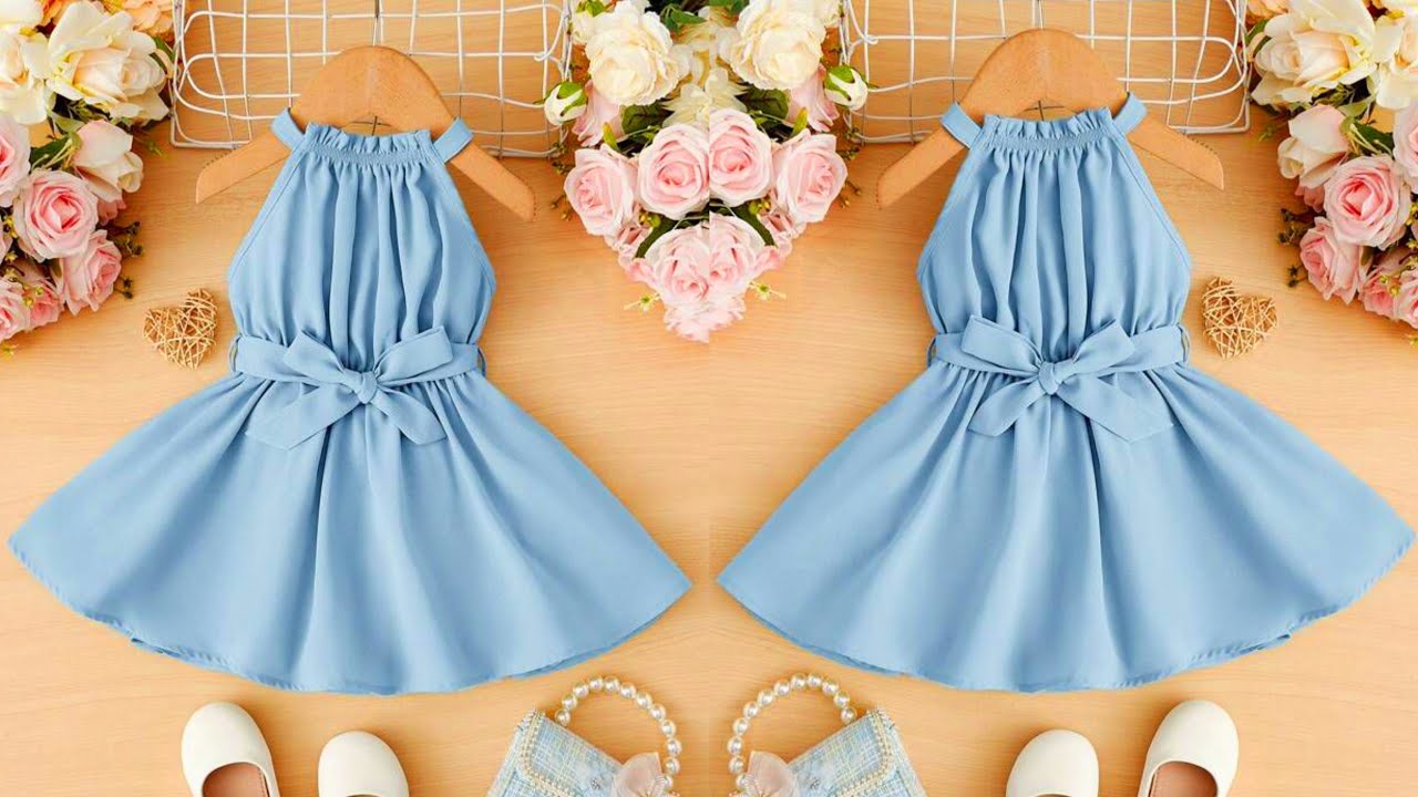 Beautiful and New Pattern Frill Halter Neck Belted Baby Frock Cutting and Stitching | Baby Frock