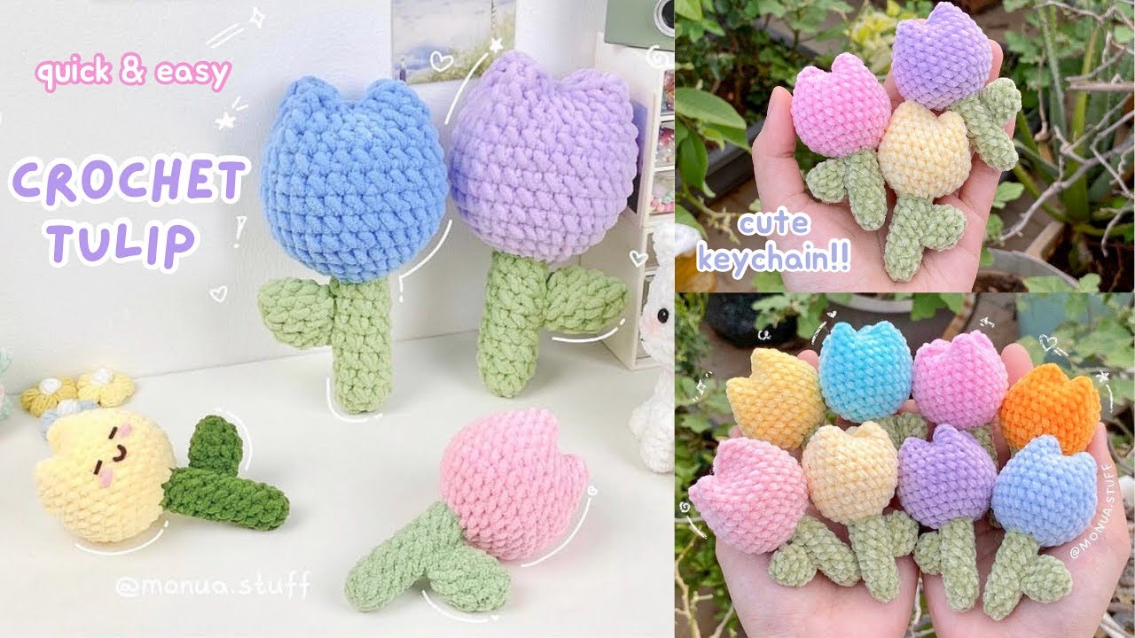 [ENG CC] How to Crochet Tulip Keychain🌷Easy Amigurumi Tutorial / Beginner-Friendly l Monua DIY