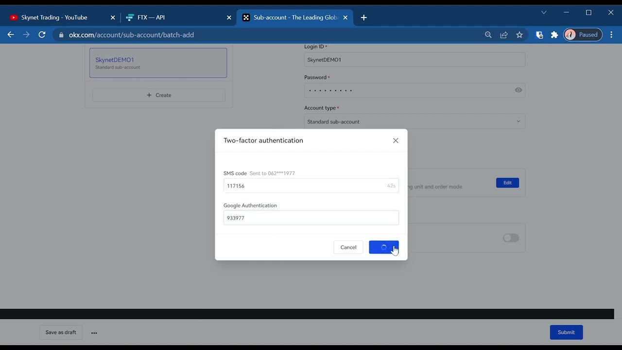 Skynet Trading guide: how to create & fund sub-accounts, and set API key on OKX (OKEX)