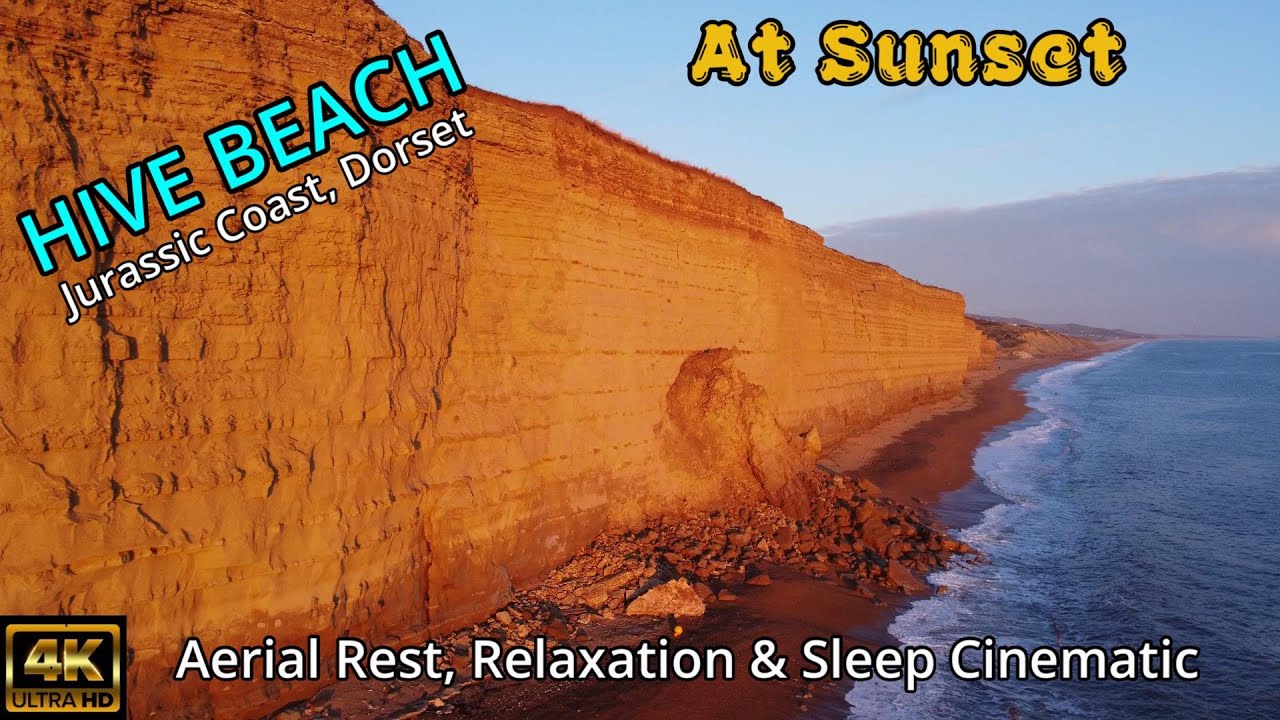 HIVE BEACH, JURASSIC COAST AT SUNSET, Dorset UK - Aerial Rest, Relaxation & Sleep Cinematic by Drone