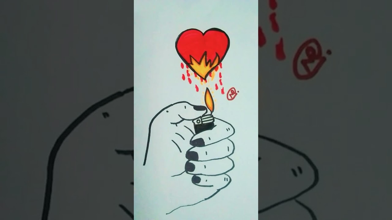 Illustrated Lighter With burning🔥heart♥drawing