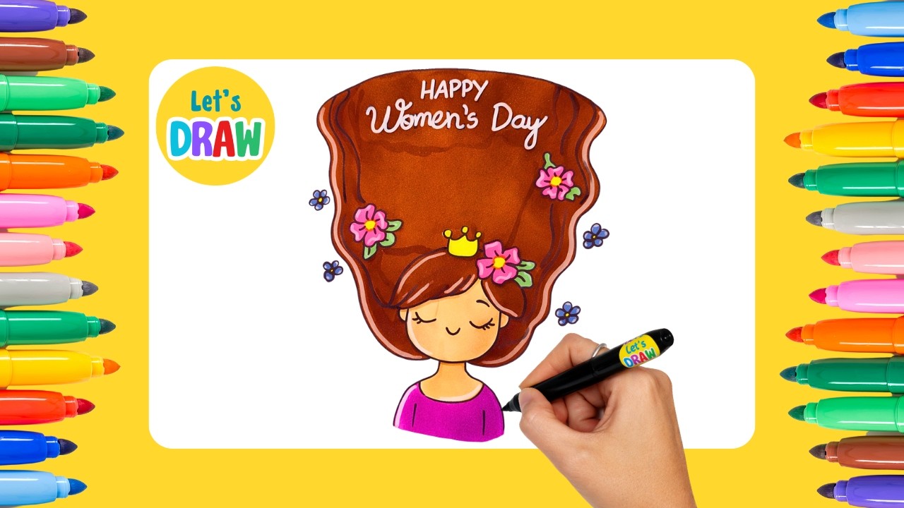 How to Draw a Cute International Women’s Day Illustration | Easy Cute Drawing Tutorial ✏️🎨