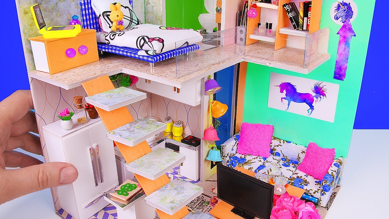 5 DIY Miniature Dollhouse Rooms : Kitchen, Bedroom, Shower, and more