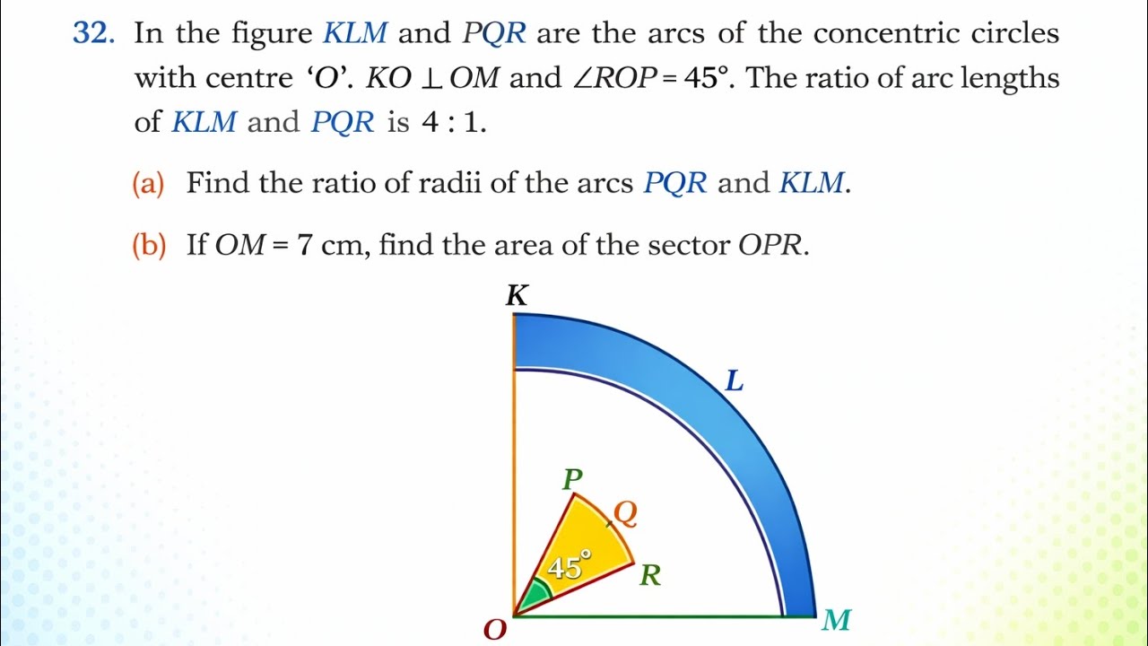 In the figure, KLM and PQR are the arcs of the concentric circles with centre O.KO ⟂ OM 