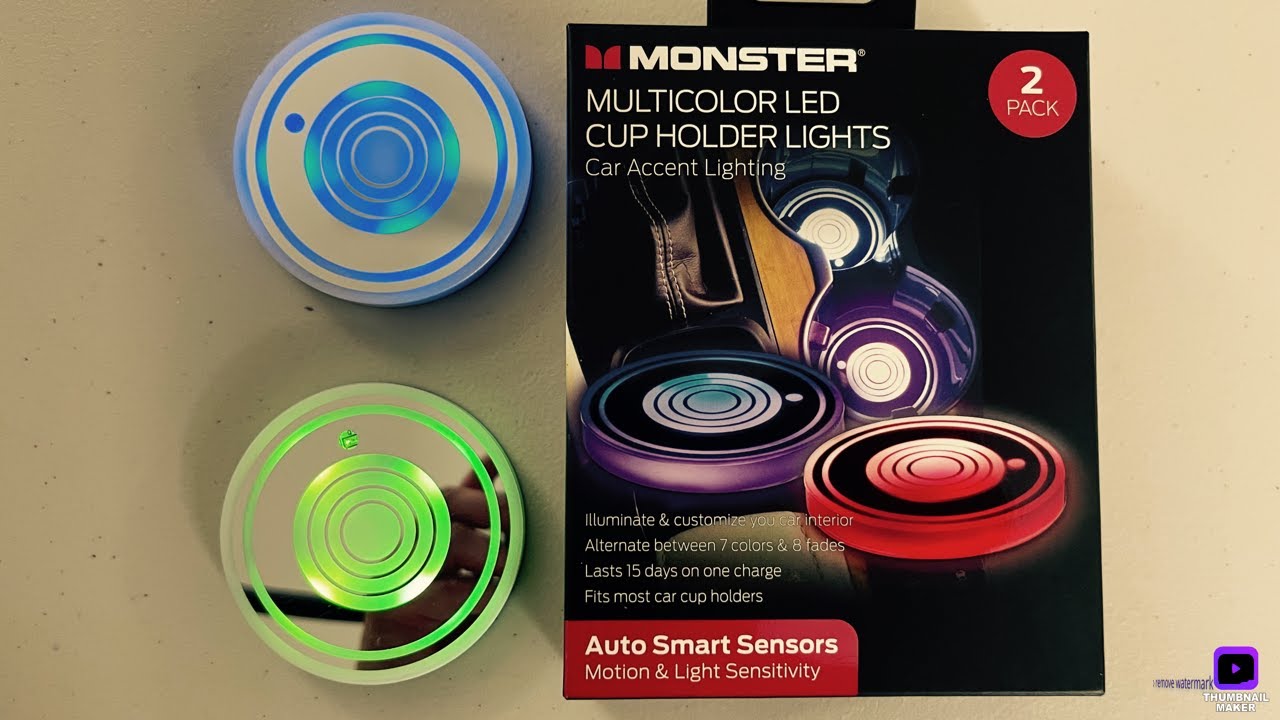 Monster LED Cup Holder Lights with Smart Sensor and Micro USB, Multi-Color