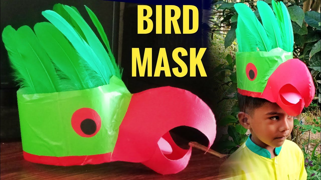 How to make a parrot mask | කුරුළු මුහුණ  | Birds mask | Bird mask with paper | Bird face mask