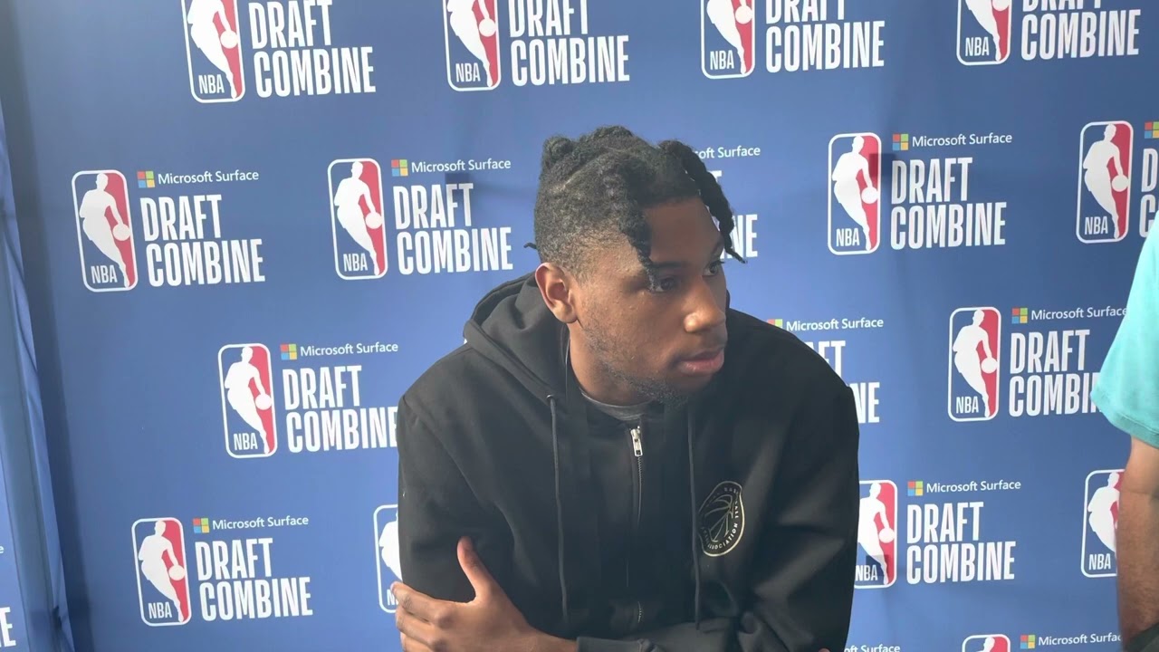 Notre Dame star Blake Wesley speaks to the media at the NBA Draft Combine