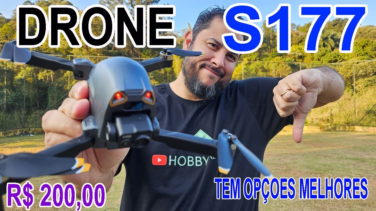 Drone S177 como ligar teste externo primeiro voo com vento qualidade da câmera e como configurar