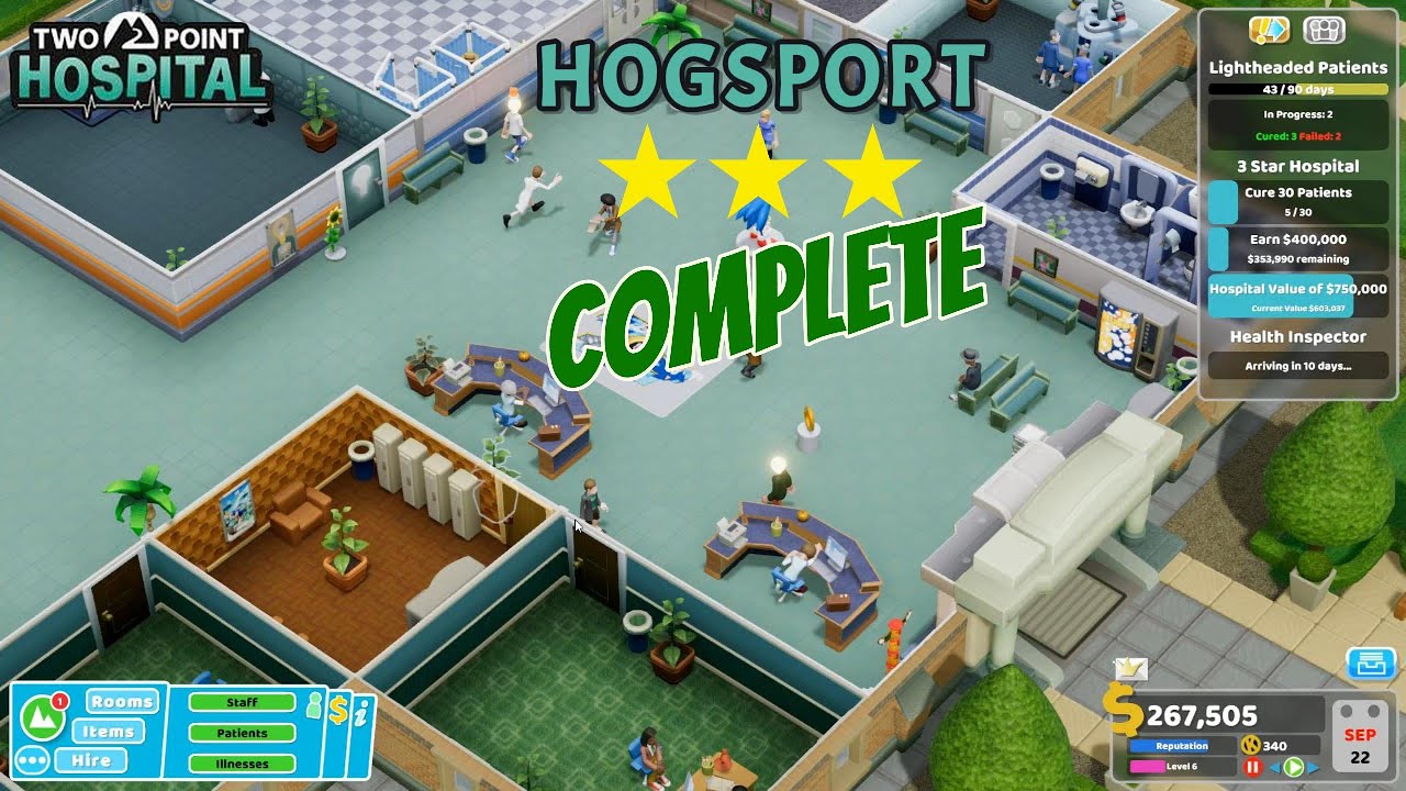 Two Point Hospital Gameplay &ndash; Complete 3-Star Run at Hogsport | [PC] No commentary