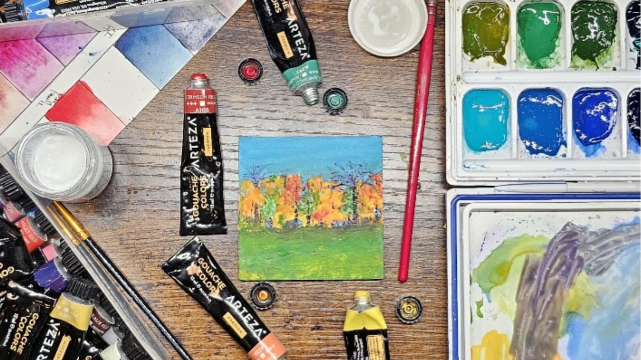Watercolor & Gouache Autumn Landscape on Canvas Magnet