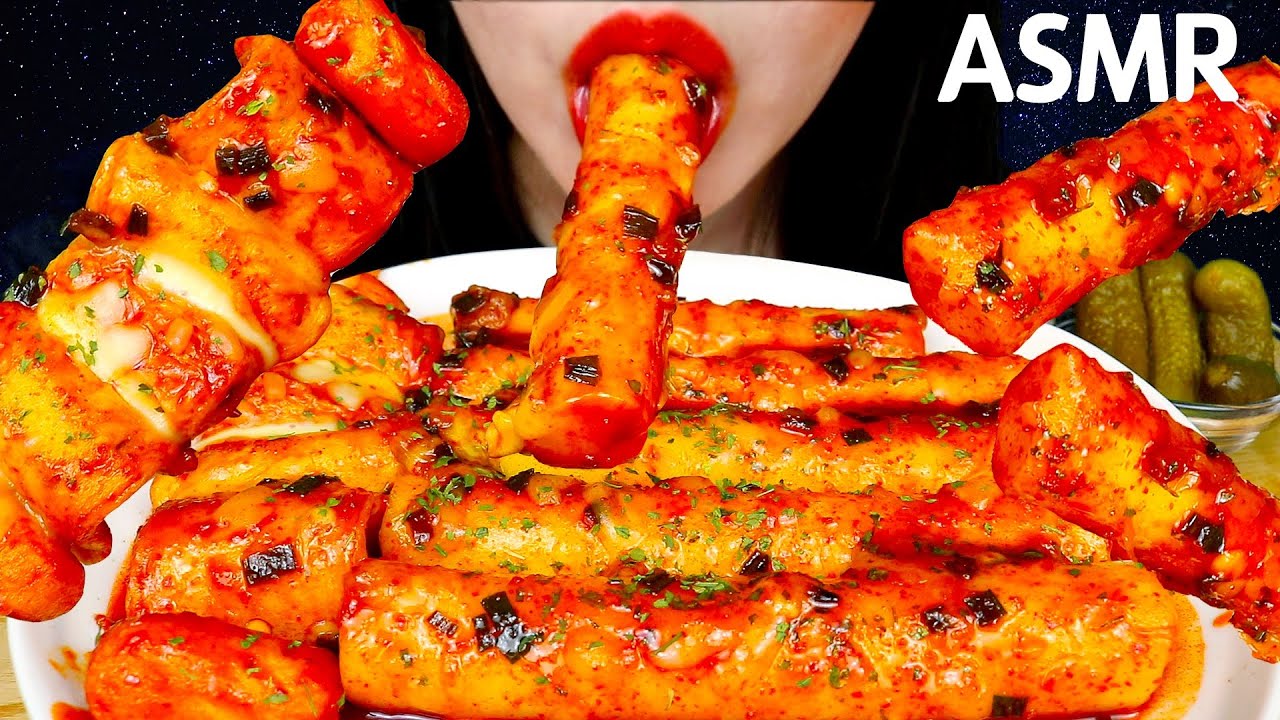 ASMR CHEESY SPICY RICE CAKES 불닭 통가래떡 떡볶이 먹방 咀嚼音 NO TALKING EATING SOUNDS MUKBANG