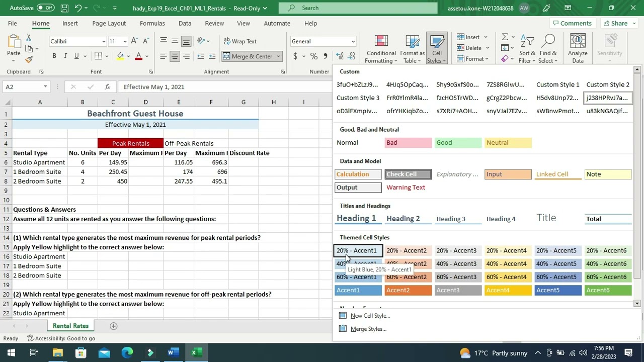 exp19_excel_ch01_ml1_rentals | Exp19 Excel Ch01 ML1 Rentals