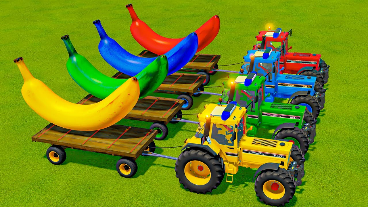 TRANSPORT OF COLORS ! GIANT COLORED BANANA TRANSPORT WITH CASE POLICE TRACTORS! Farming Simulator 22