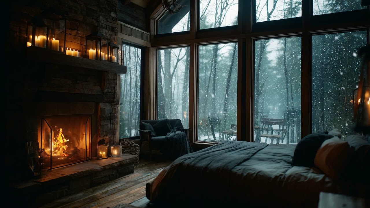 Cozy Fireplace & Quiet Snowfall ❄️ Relaxing Winter Night