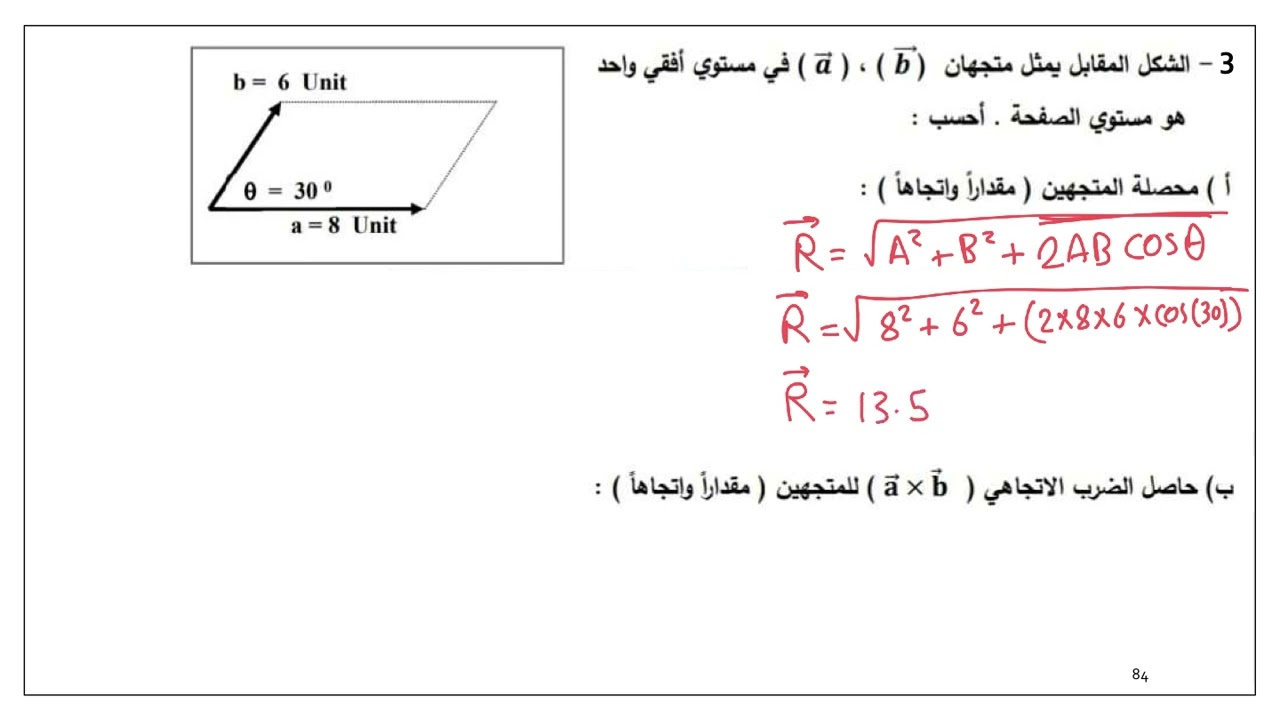 بنك أسئلة الكميات المتجهة /٢
