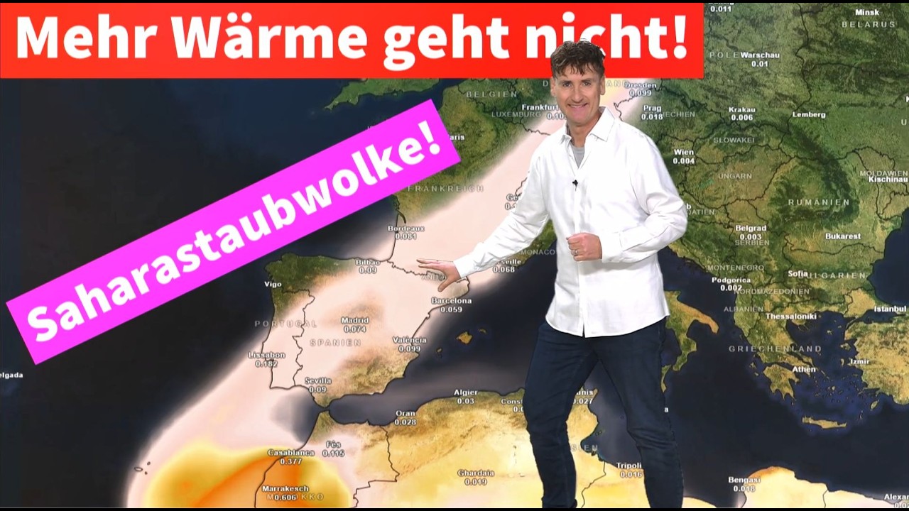 Die Saharadüse schlägt voll zu! Warme Luftmassen und Saharastaub strömen ungehindert bis zu uns!