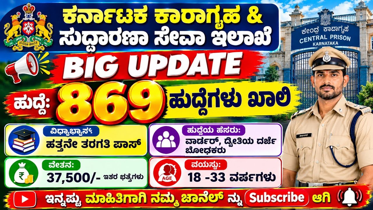 Karnataka warder and instructor Grade-II new recruitment 2026| Karnataka State Prison department