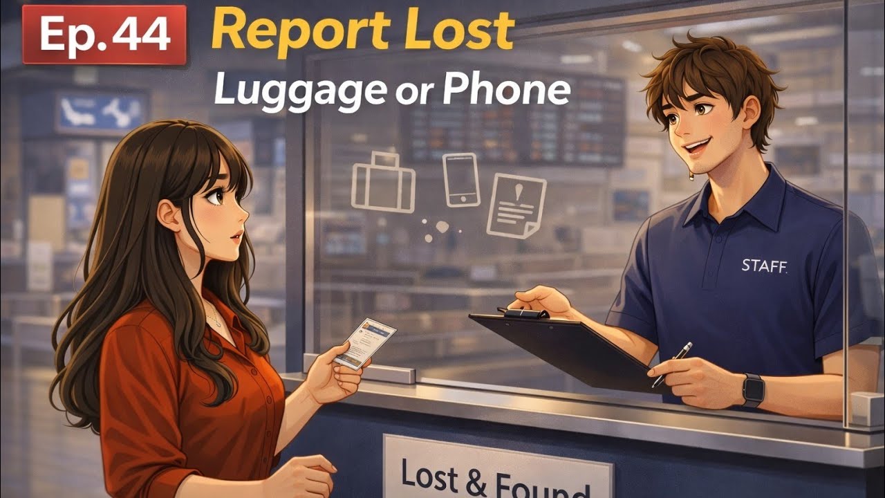 Report Lost Luggage or Phone / English Conversation Practice / Koala English Podcast