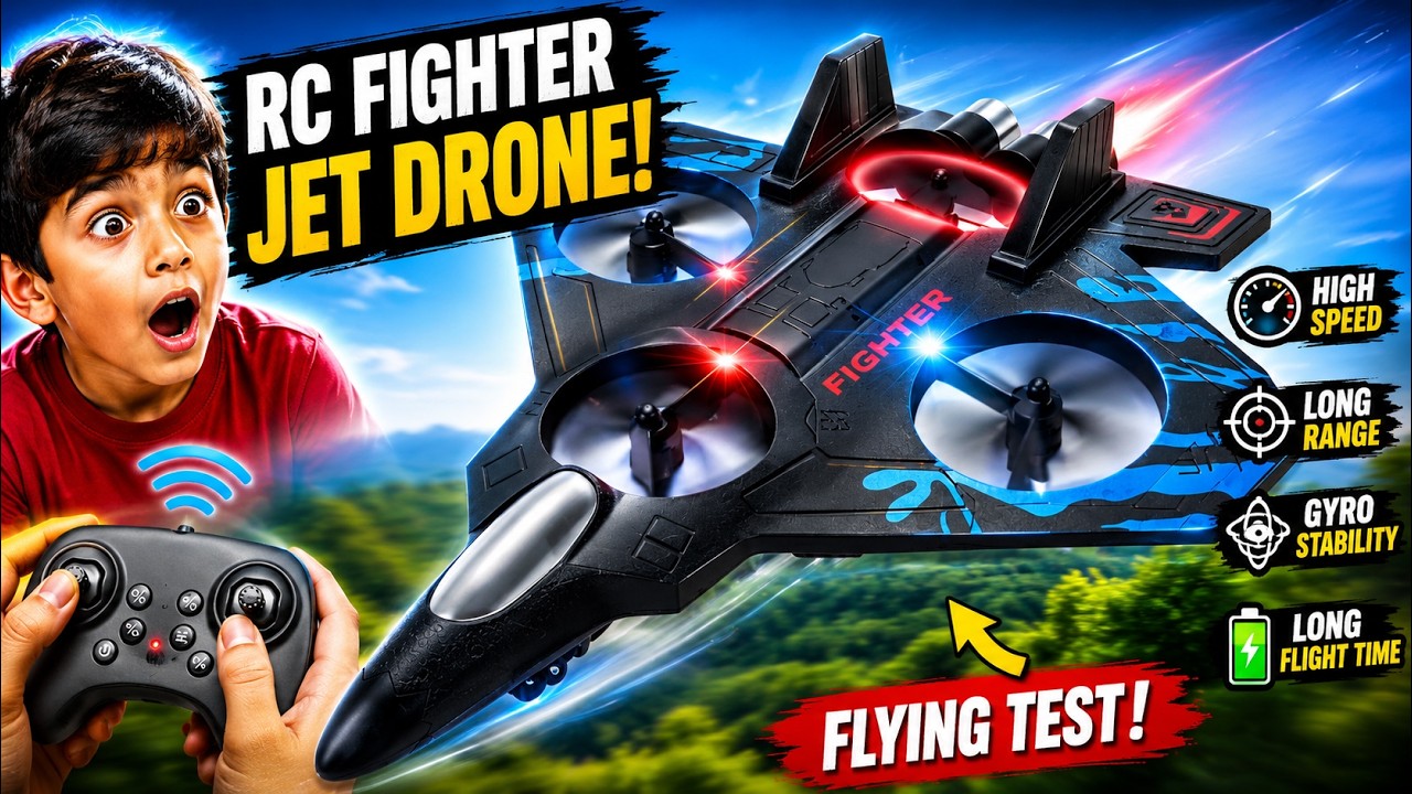 RC Fighter Jet Drone Flying Test ✈️ Unboxing & Review | Remote Control Airplane Toy with LED Lights