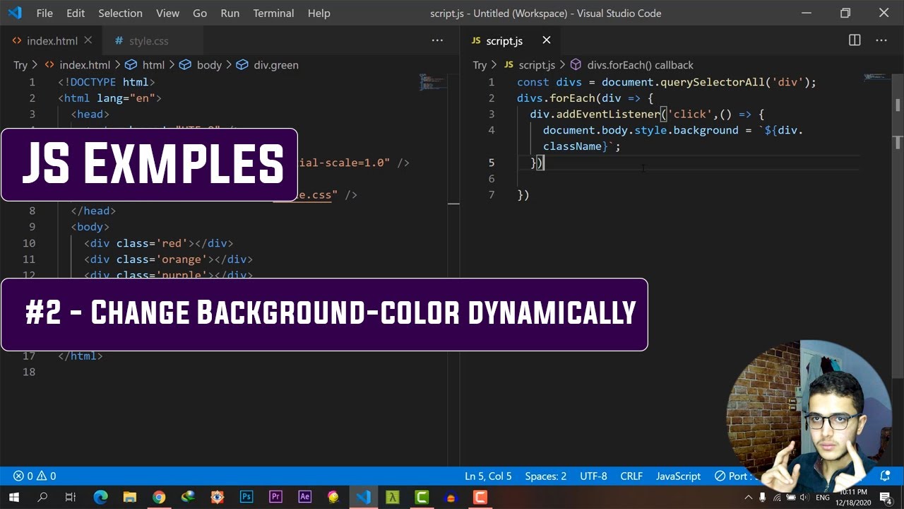 #2 - Change Background-color dynamically - Js Examples Tutorial
