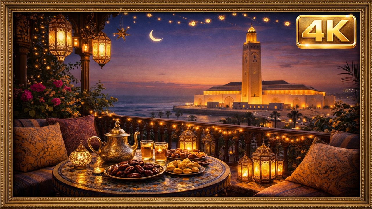 Gold Frame TV Ramadan Art 4K 🌙 Hassan II Mosque | خلفيات رمضان مبارك