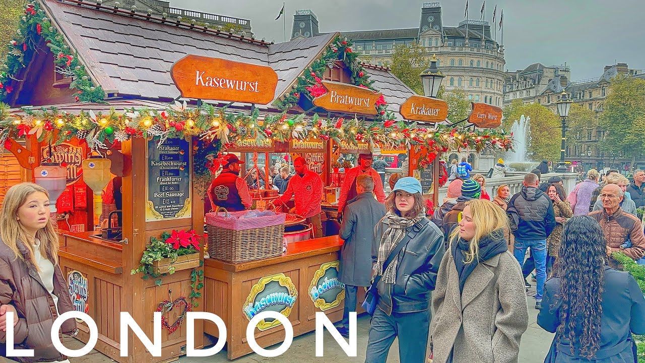 2024 London Christmas Markets Tour | South Bank Christmas Market to Trafalgar Square | 4K Walk