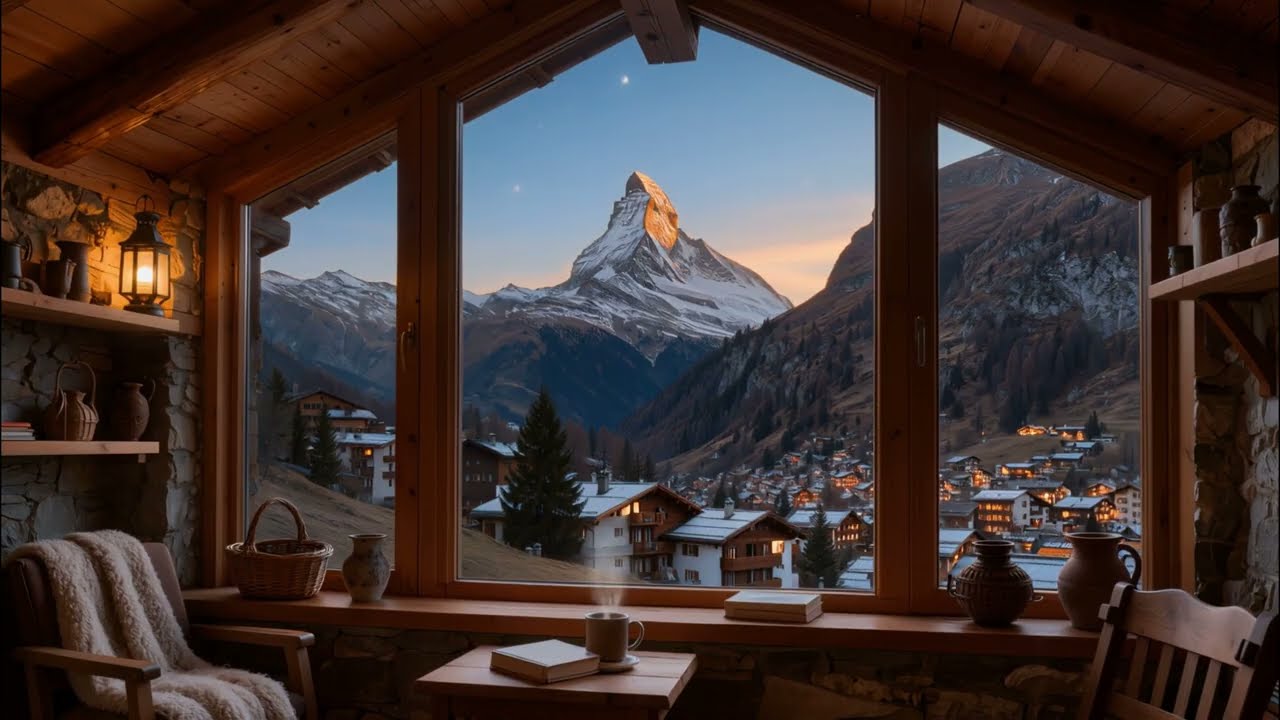 Cozy cabin ambiance at sunset | 4K 1 Hour |  Meditation, Relaxation, Sleep