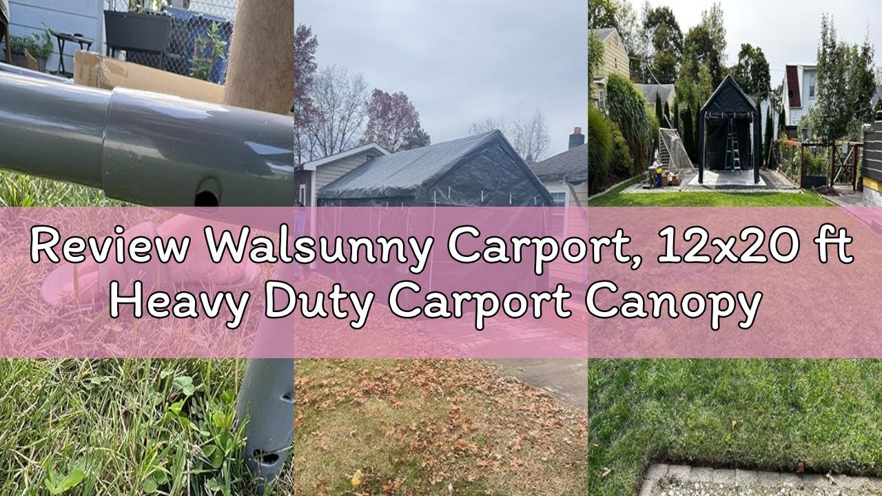 Review Walsunny Carport, 12x20 ft Heavy Duty Carport Canopy with Roll-up Windows, Portable Garage wi