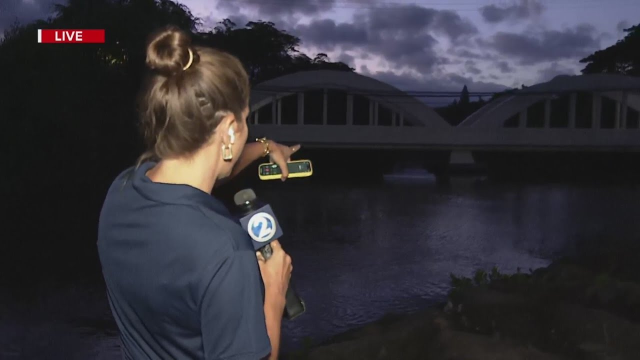 Water seen on pier at Haleiwa Harbor after tsunami