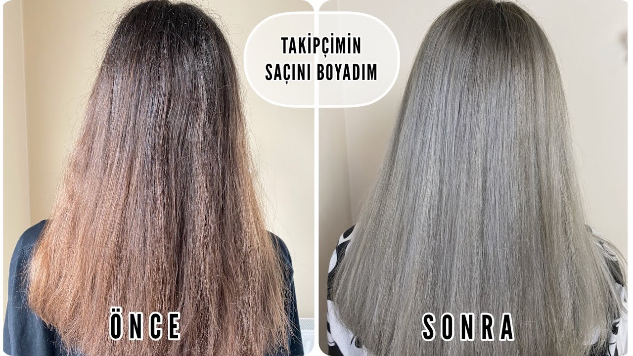 Ombre Görünümlü Füme Gri Saç Yapılışı | Takipçimin Saçını Boyadım 🤗