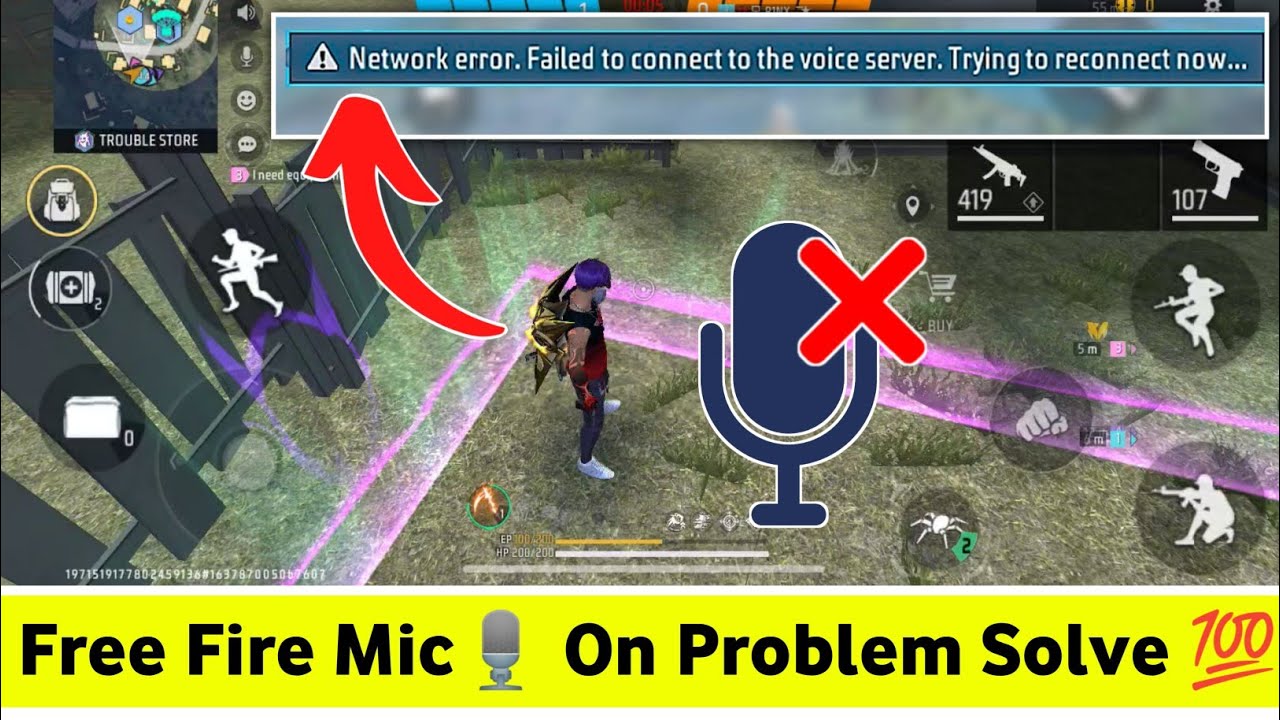 Network error. Failed to connect to the voice server Problem | Fix free fire microphone not working 