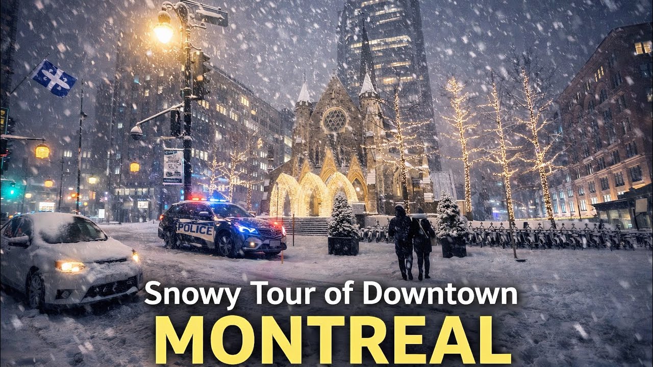 Relaxing Snow Walk in Downtown Montreal | Winter Night ❄️ Real No Filter