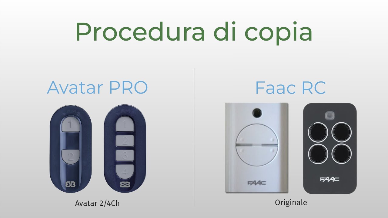 AVATAR PRO | Procedura duplicazione FAAC RC