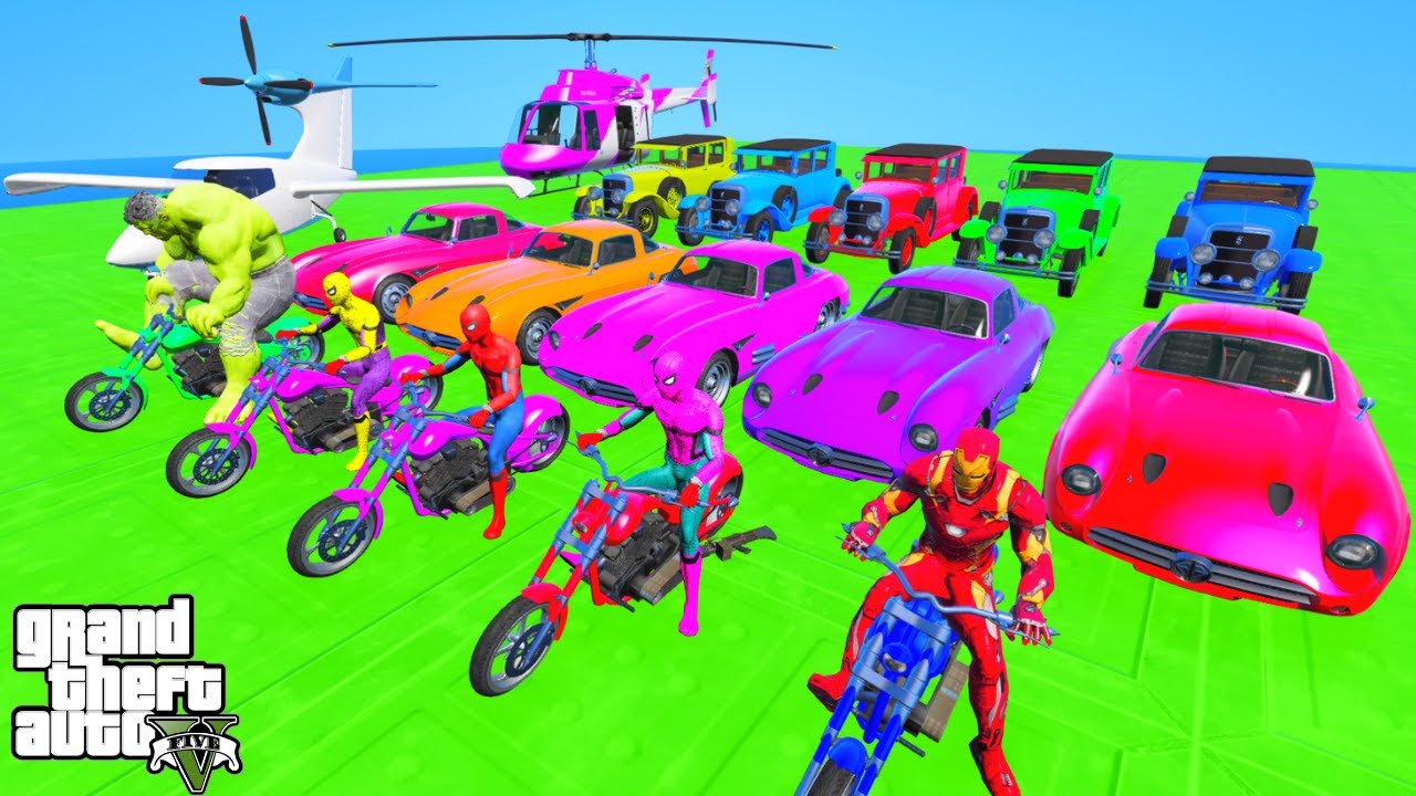 Mega Ramp Ultimate Cars Jeeps Motorcycles helicopter on New Stunt Map Challenge|GTA V
